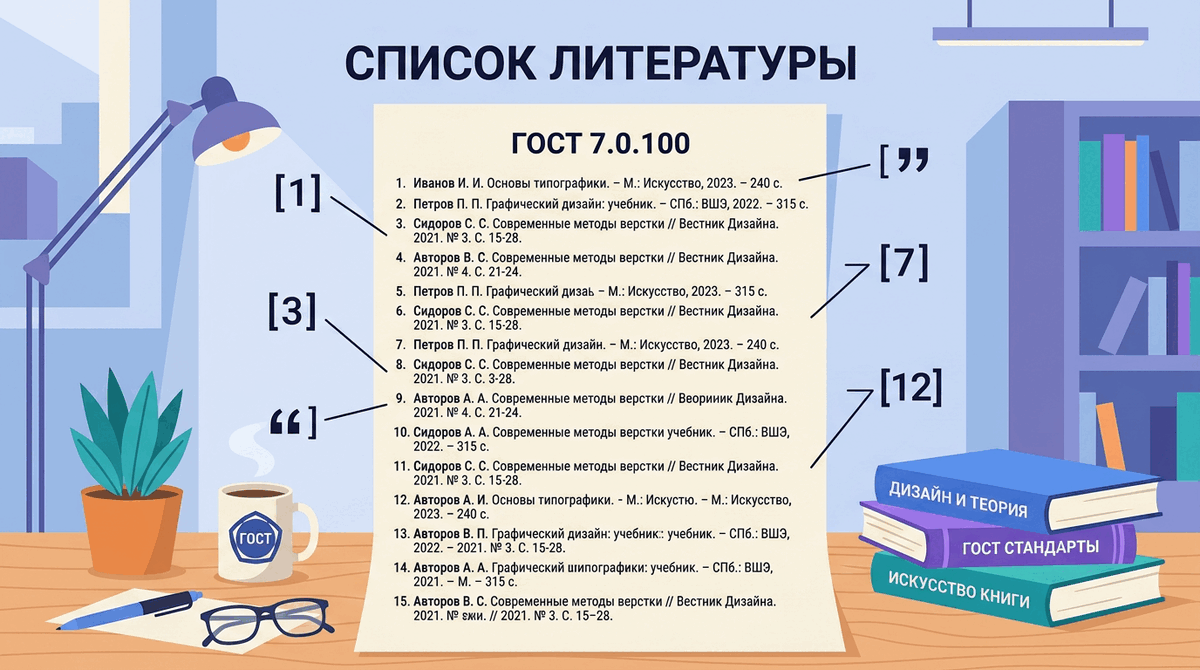 Список литературы по ГОСТ 7.0.100-2018: как оформить книги, статьи, сайты и нормативные документы